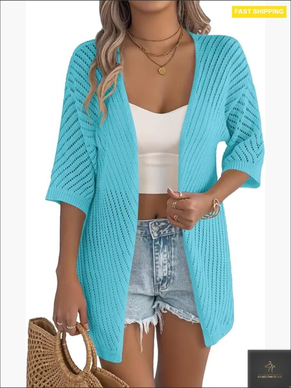 Lightweight Crochet Cardigan V Neck Open Front Kimono Cover Up Summer